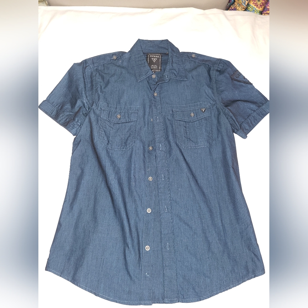 Guess Men's Denim Blue Casual Shirt - Picture 1 of 3